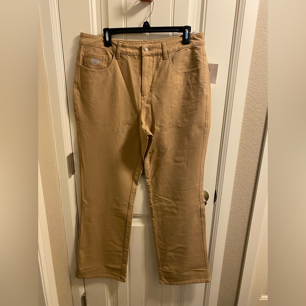 NWT Dream Jeannes By Quacker Factory 12 Jeans Khaki Stretch Denim Bling Heart